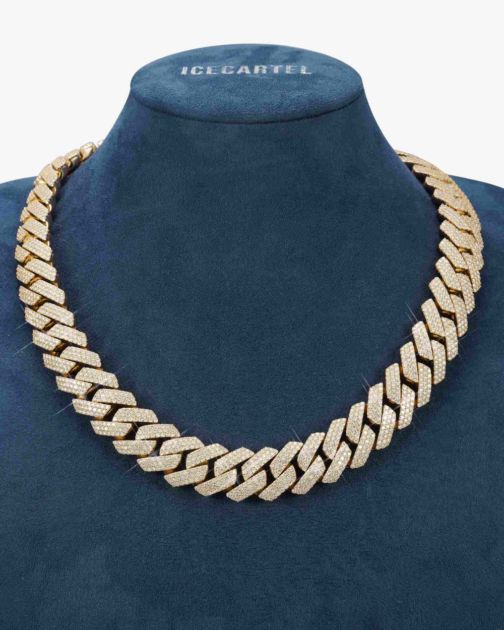 3 Row 20MM Prong Moissanite Cuban Link Chain 14K Gold - Yellow Gold