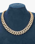 3 Row 20MM Prong Moissanite Cuban Link Chain 14K Gold - Yellow Gold