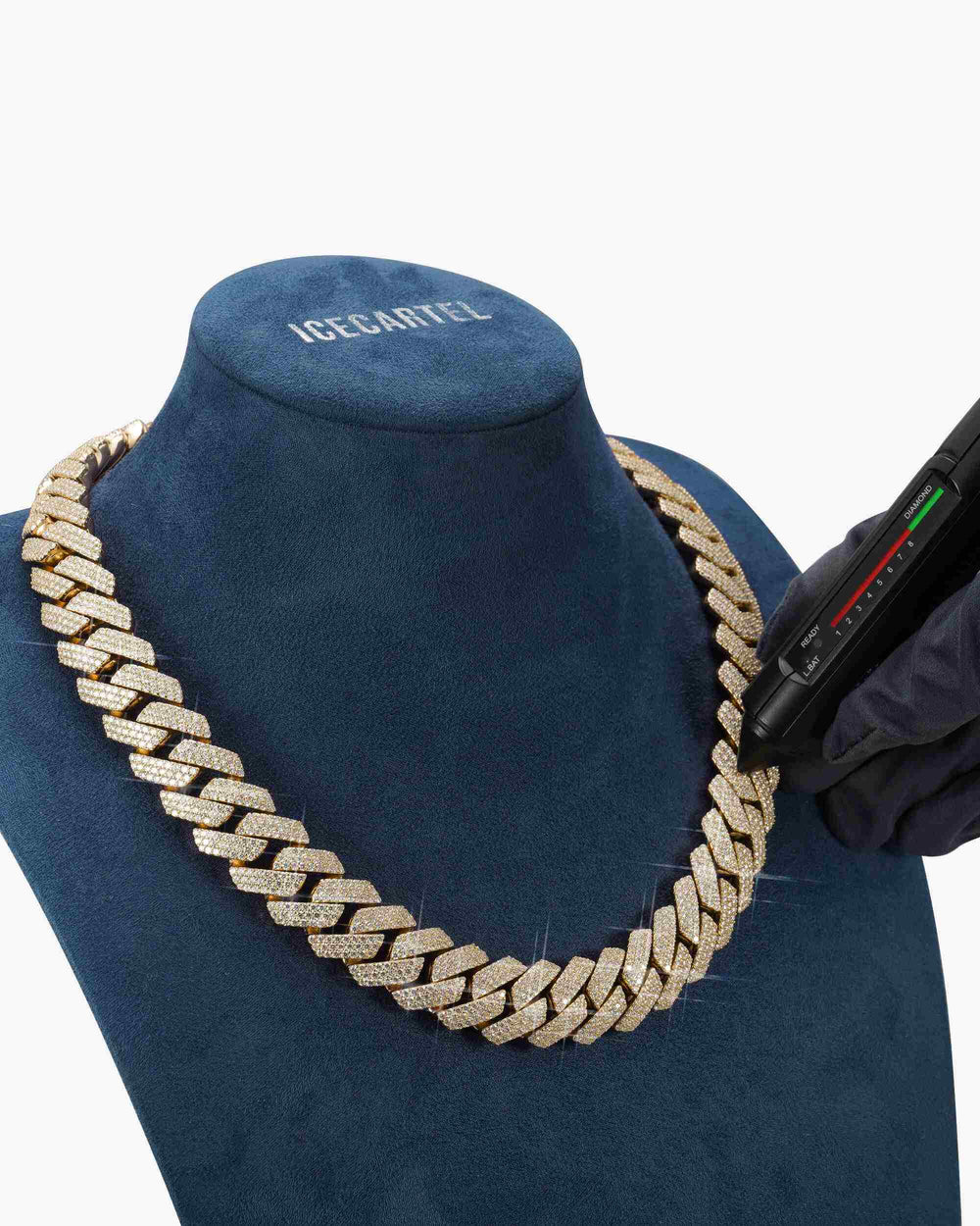 3 Row 20MM Prong Moissanite Cuban Link Chain 14K Gold - Yellow Gold