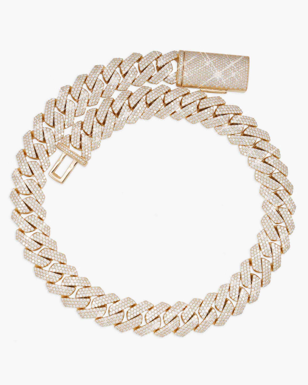 3 Row 20MM Prong Moissanite Cuban Link Chain 14K Gold - Yellow Gold