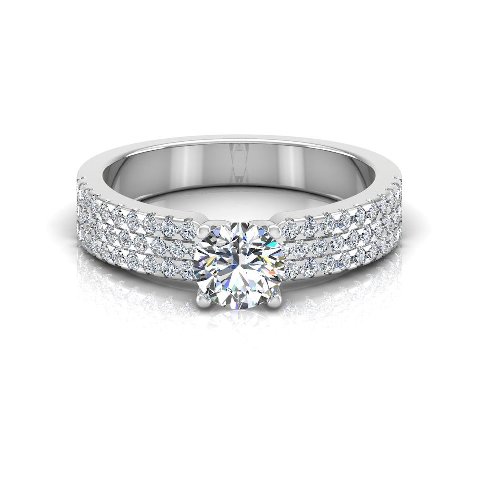 3-Row Round Cut Prong Moissanite Engagement Ring front