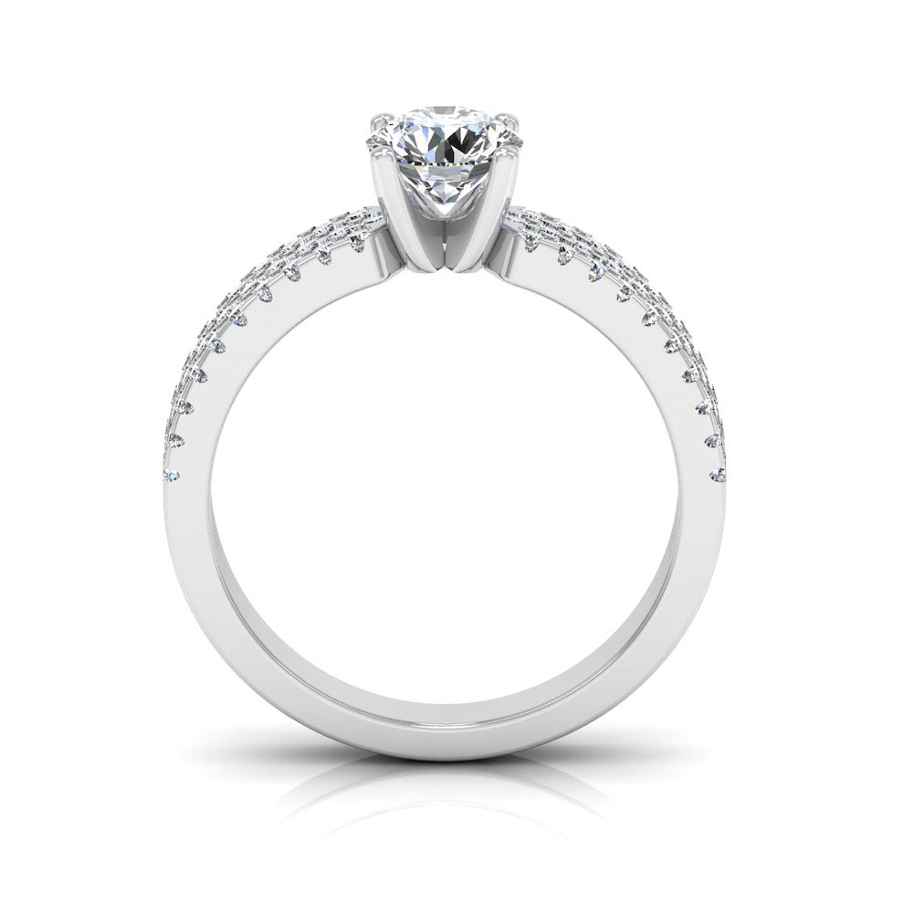 3-Row Round Cut Prong Moissanite Engagement Ring full