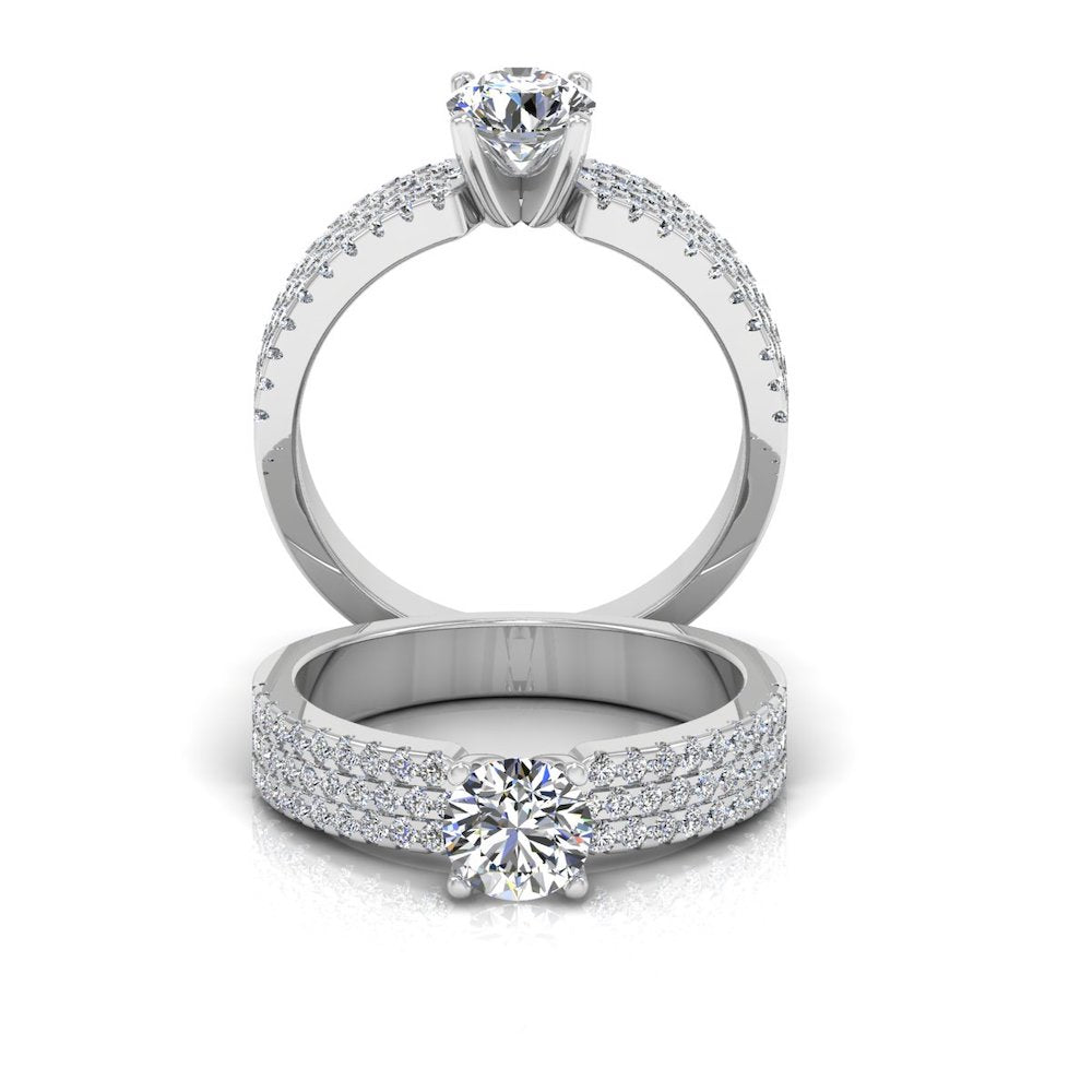 3-Row Round Cut Prong Moissanite Engagement Ring set