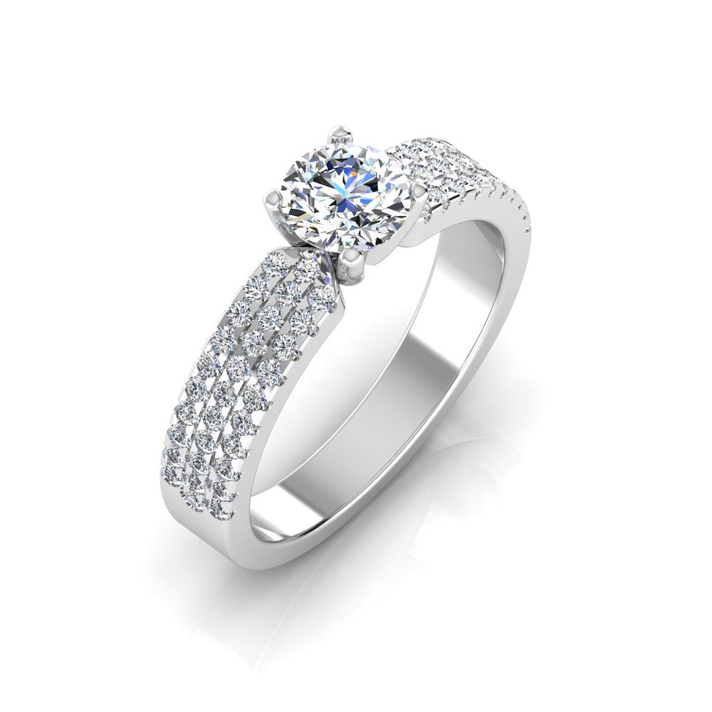 3-Row Round Cut Prong Moissanite Engagement Ring