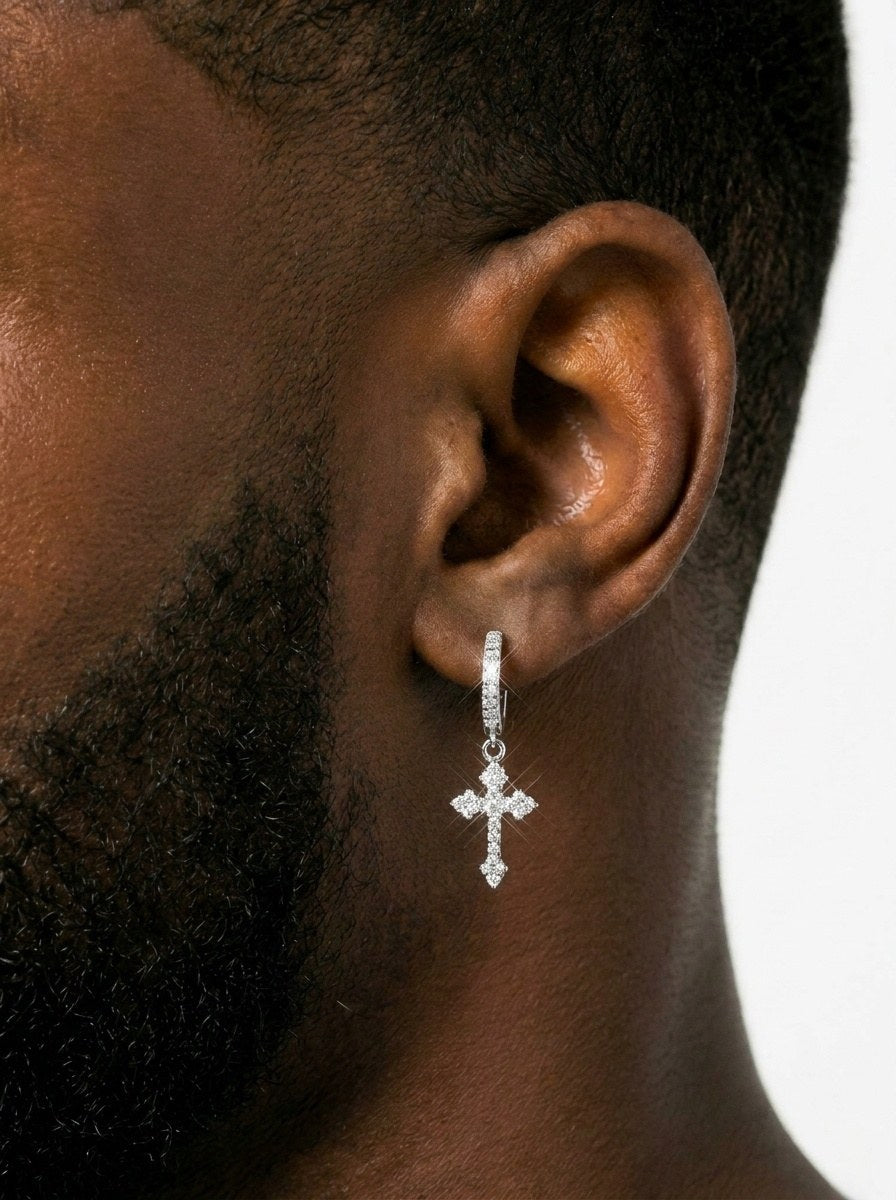 32mm moissanite cross hoop earrings 14k icecartel model newer
