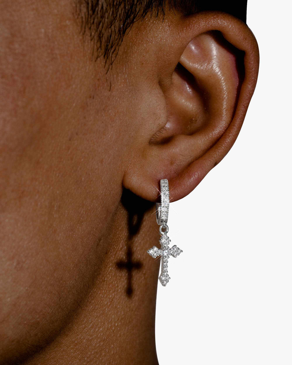 32mm moissanite cross hoop earrings 14k icecartel model