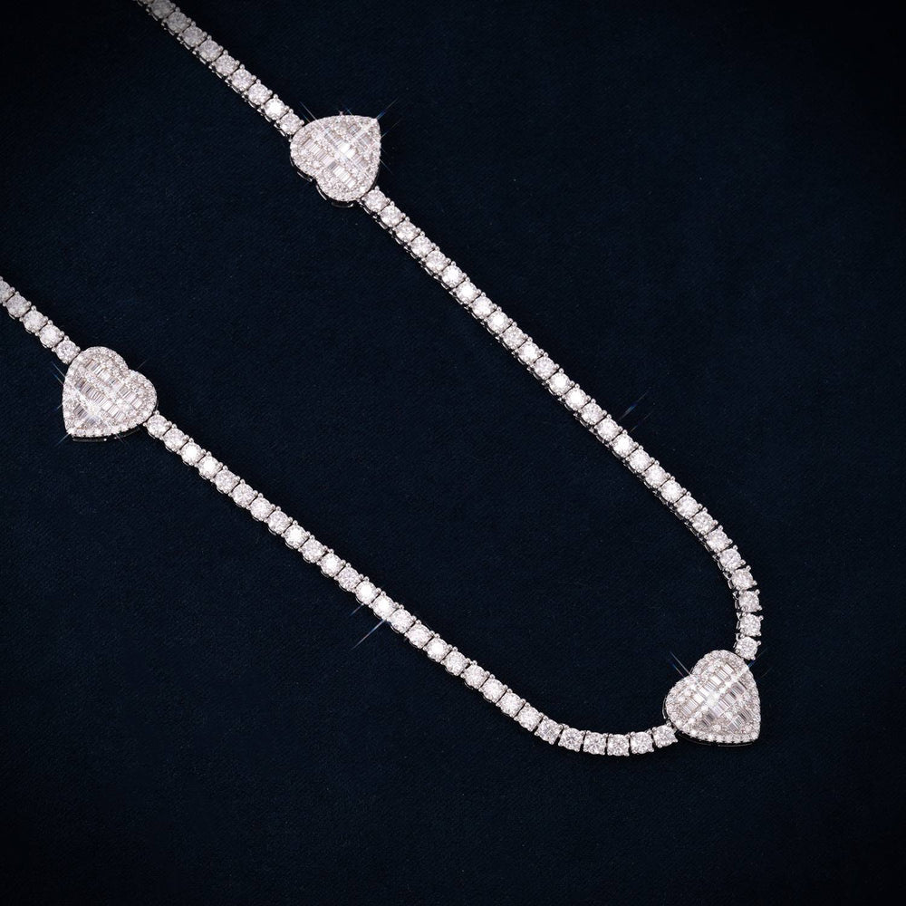 3MM Moissanite Triple Heart Tennis Necklace 14K Gold icecartel side