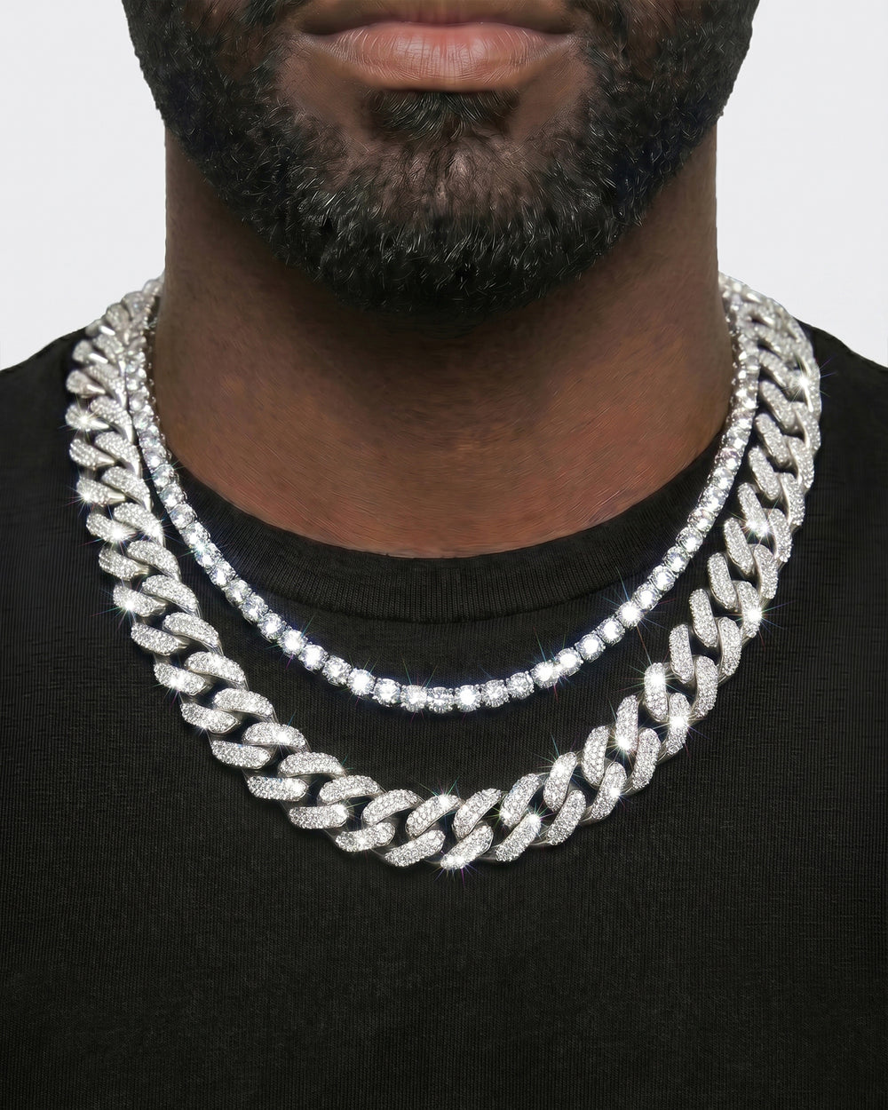 White Gold Cuban Chain Set