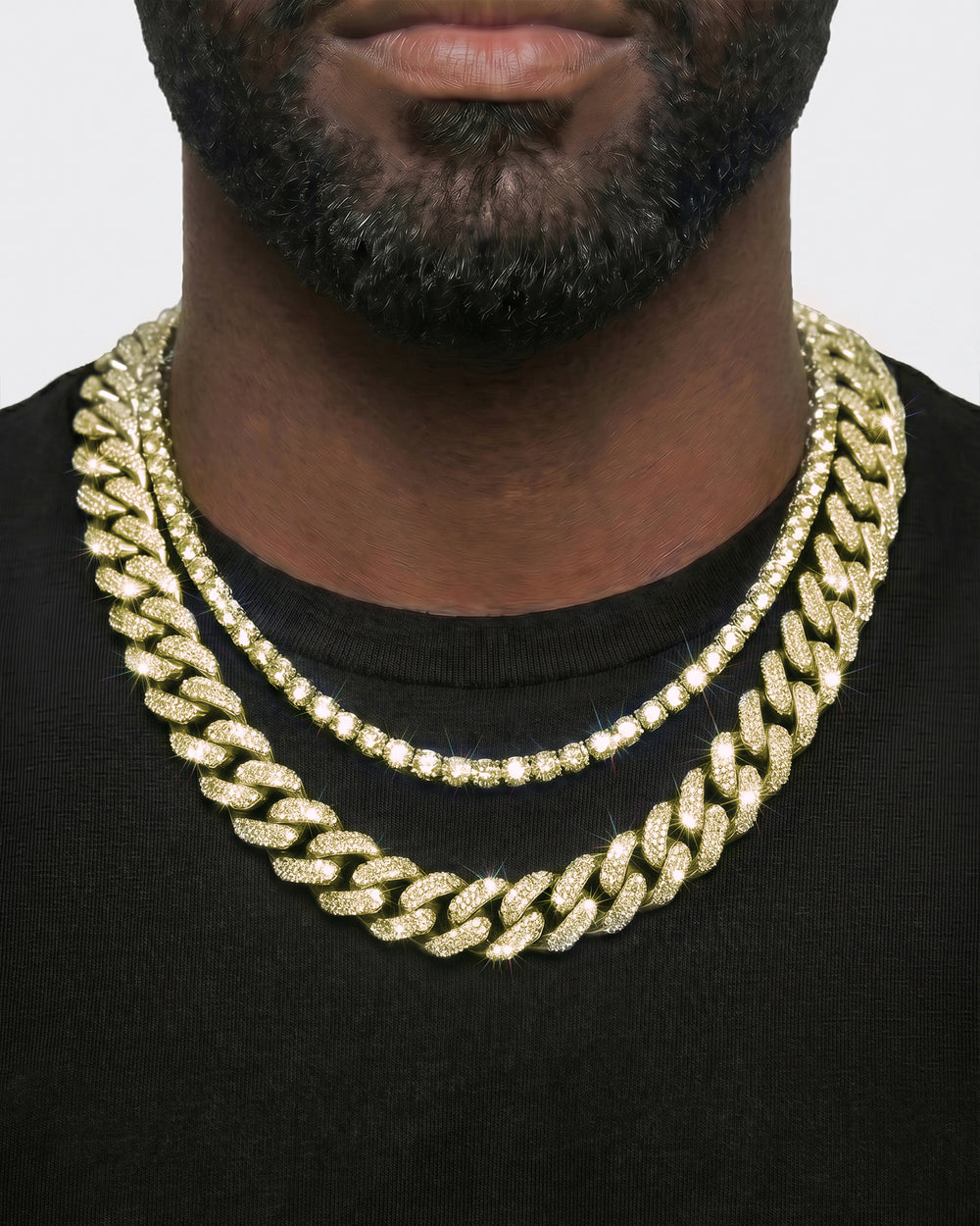 Yellow Gold Cuban Chain Set
