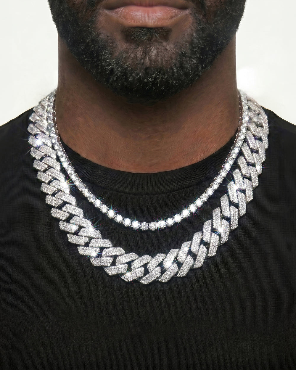 White Gold Cuban Chain Set