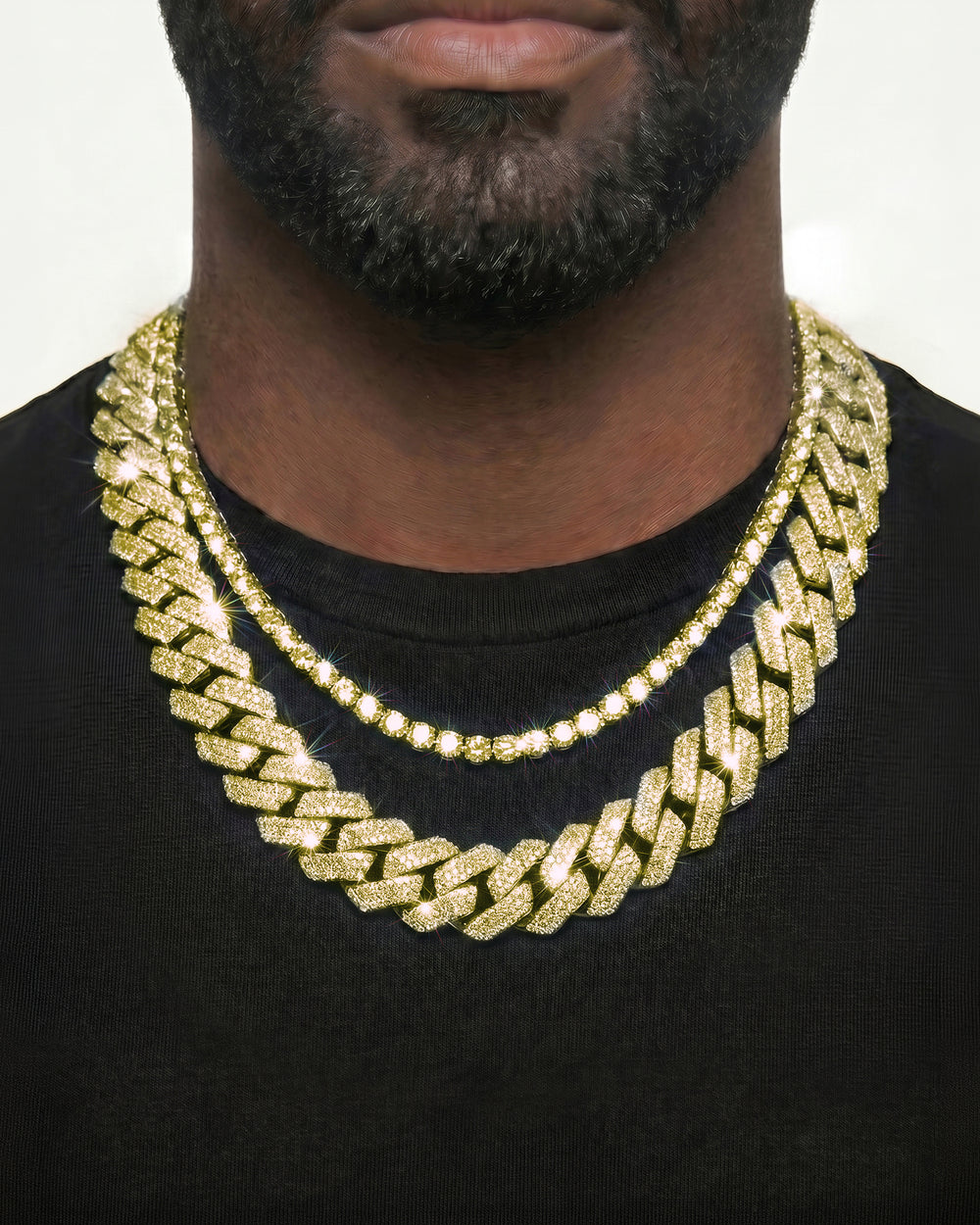 Yellow Gold Cuban Chain Set