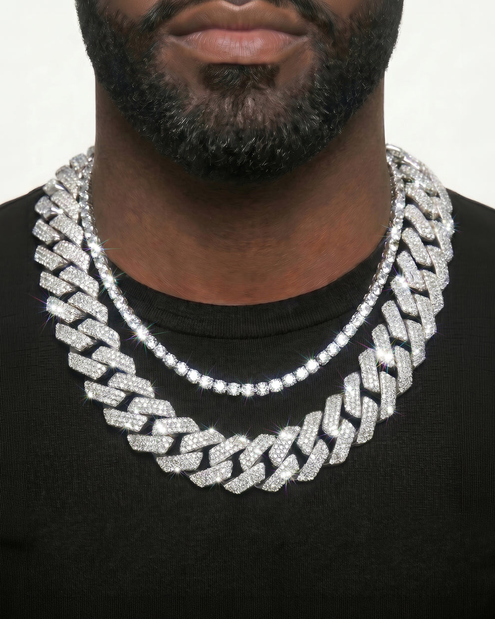 White Gold Cuban Chain Set