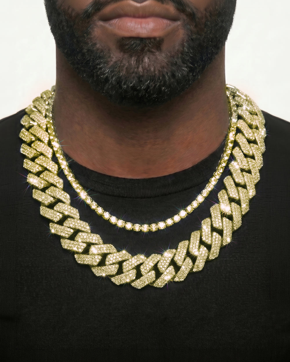 Yellow Gold Cuban Chain Set