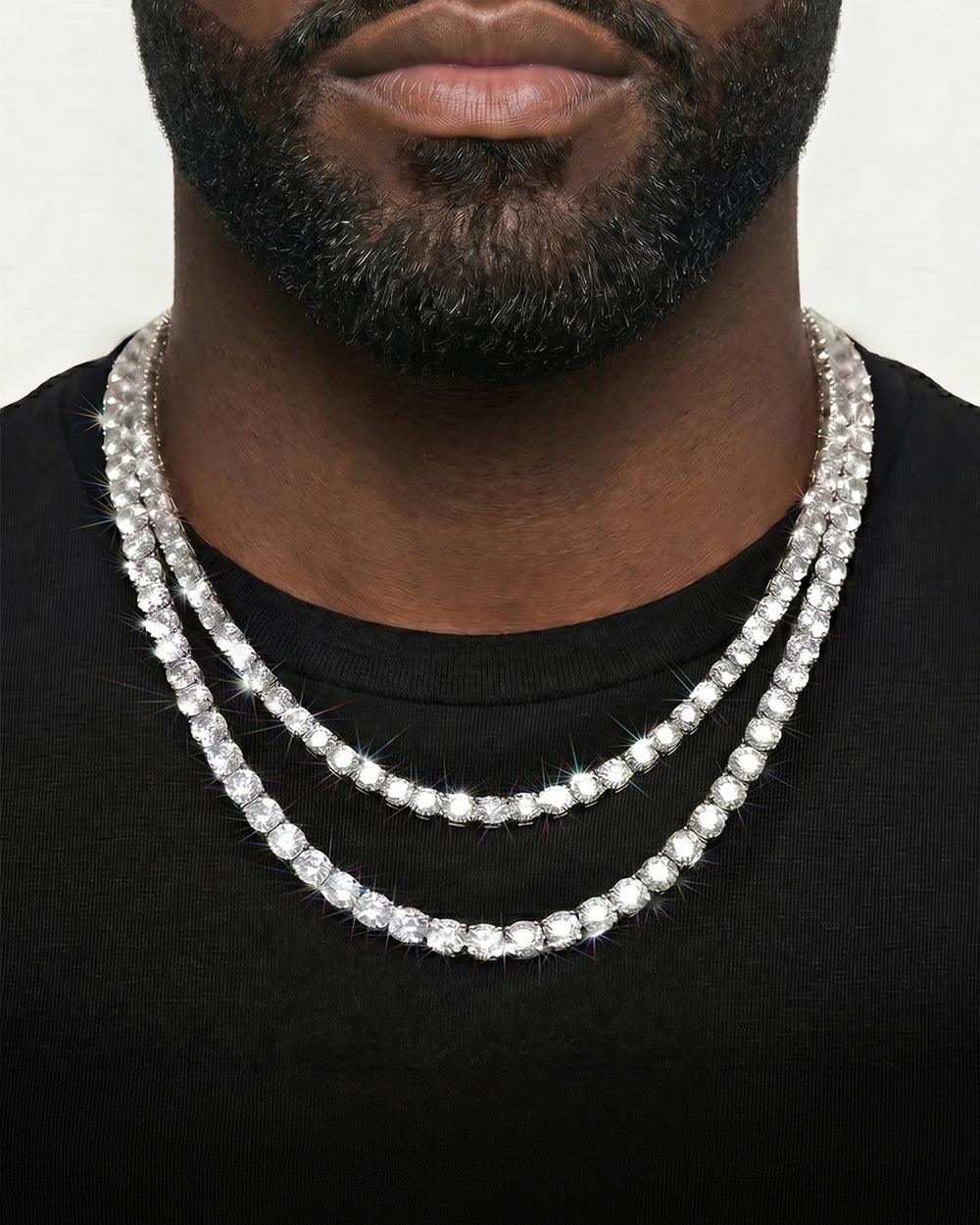White Gold Cuban Chain Set