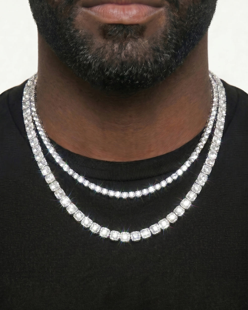 White Gold Cuban Chain Set