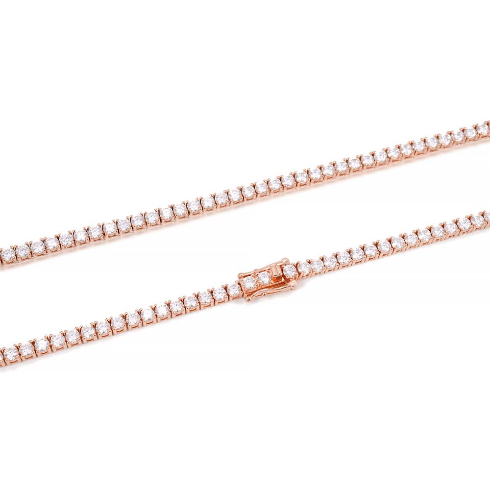 3MM Diamond Tennis Chain 14K Solid Rose Gold Clasp