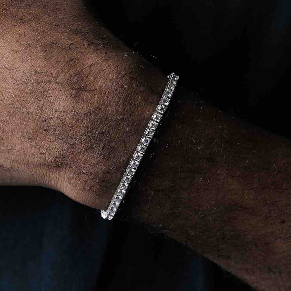 3MM iced out tennis bracelet mens on hand