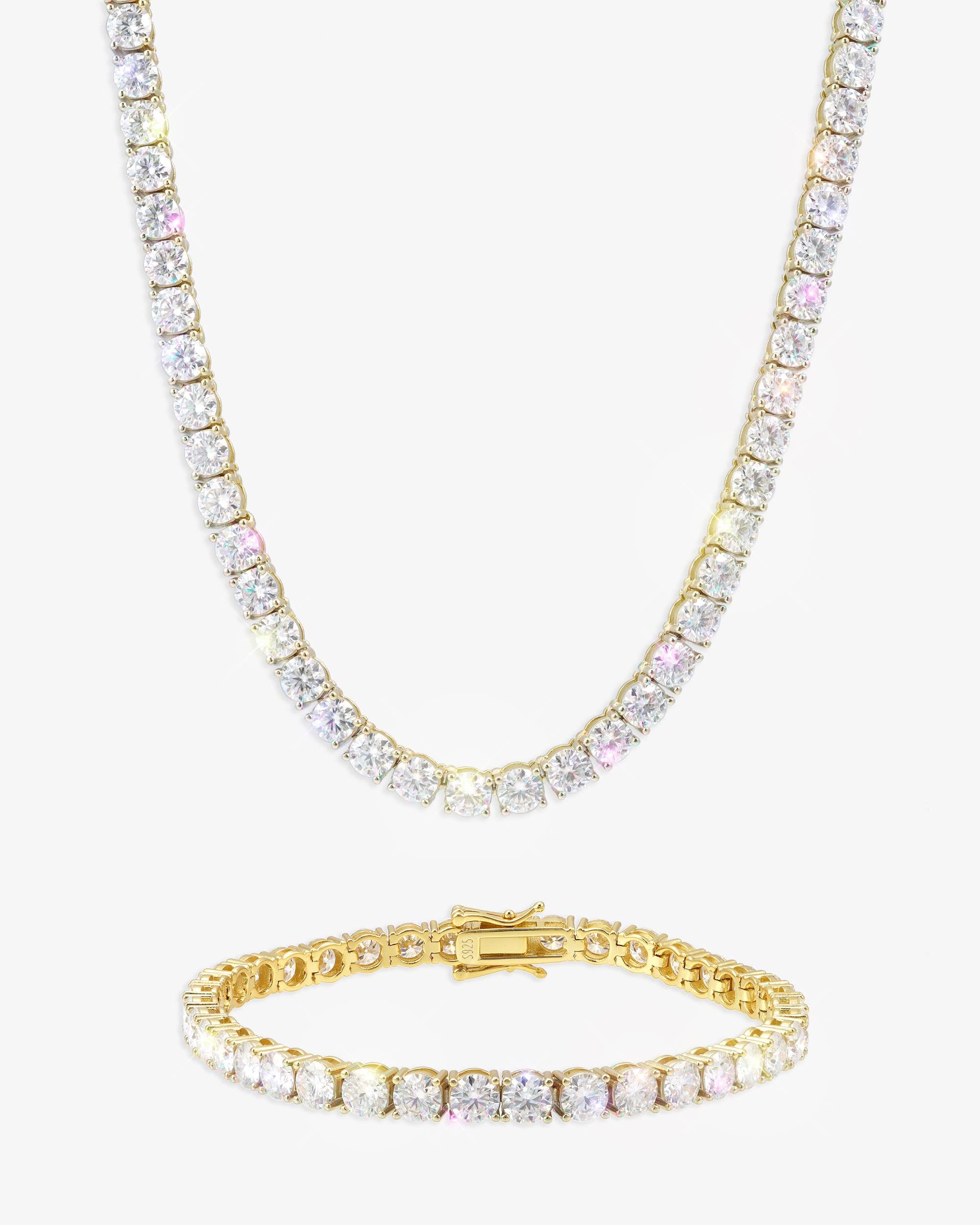 3mm Moissanite Tennis Chain + FREE Tennis Bracelet 14K Gold