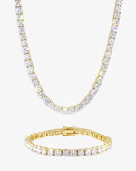 3MM Moissanite Tennis Chain + FREE Tennis Bracelet - Yellow Gold