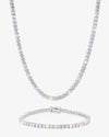 3MM Moissanite Tennis Chain + FREE Tennis Bracelet - White Gold