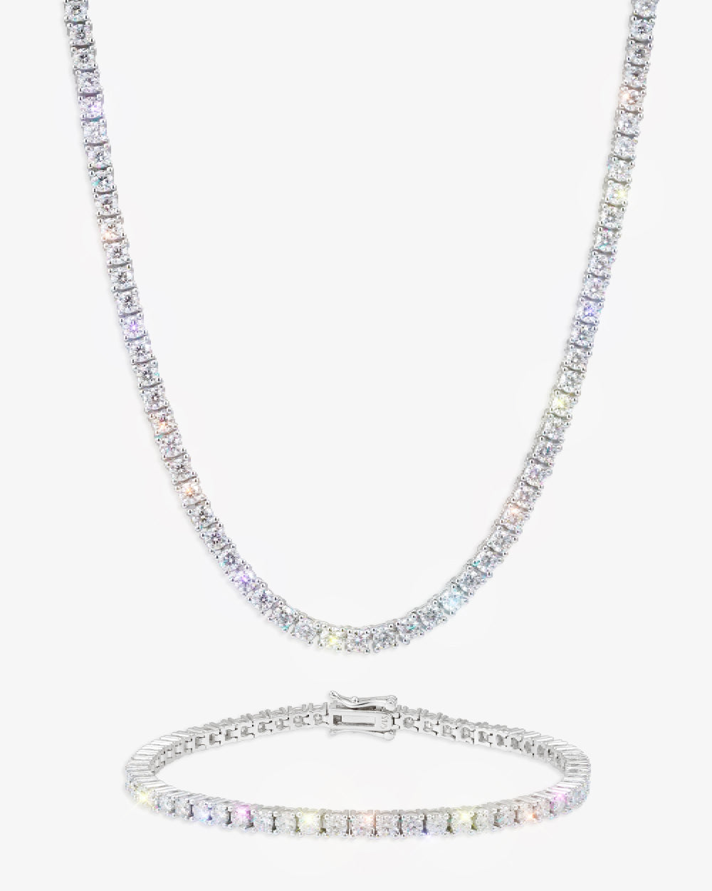 3MM Moissanite Tennis Chain + FREE Tennis Bracelet - White Gold