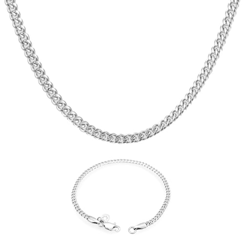3MM Cuban Link Chain and Bracelet Bundle Silver