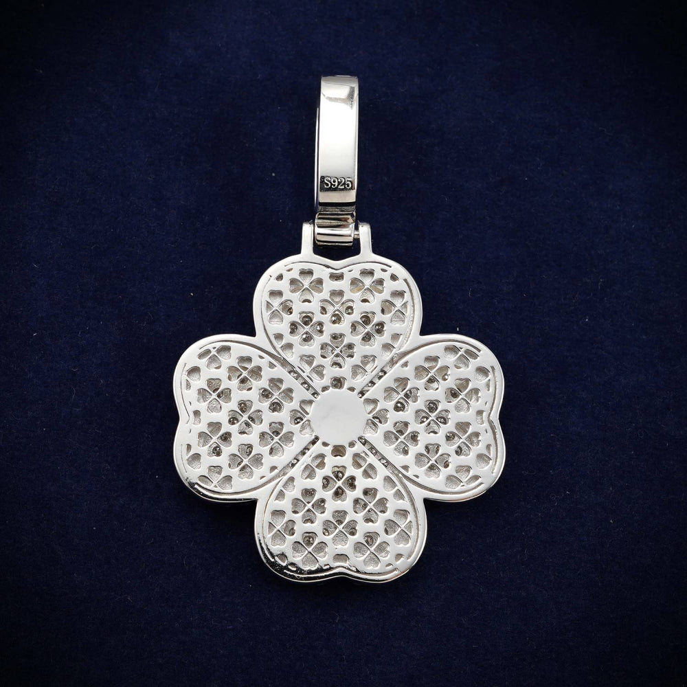 4 Clover Leaf Custom Logo Moissanite Pendant 14K Gold icecartel back