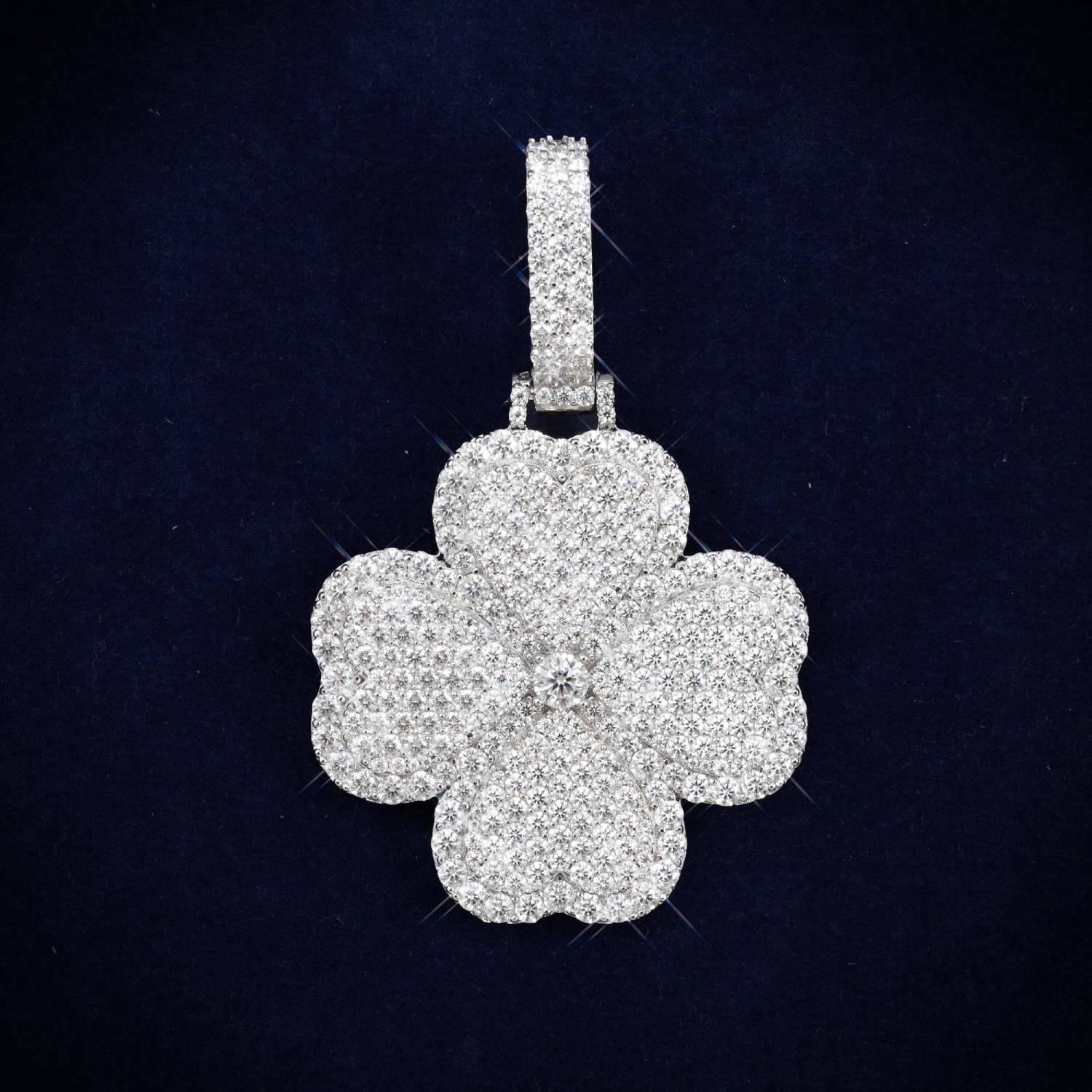 4 Clover Leaf Custom Logo Moissanite Pendant 14K Gold icecartel main