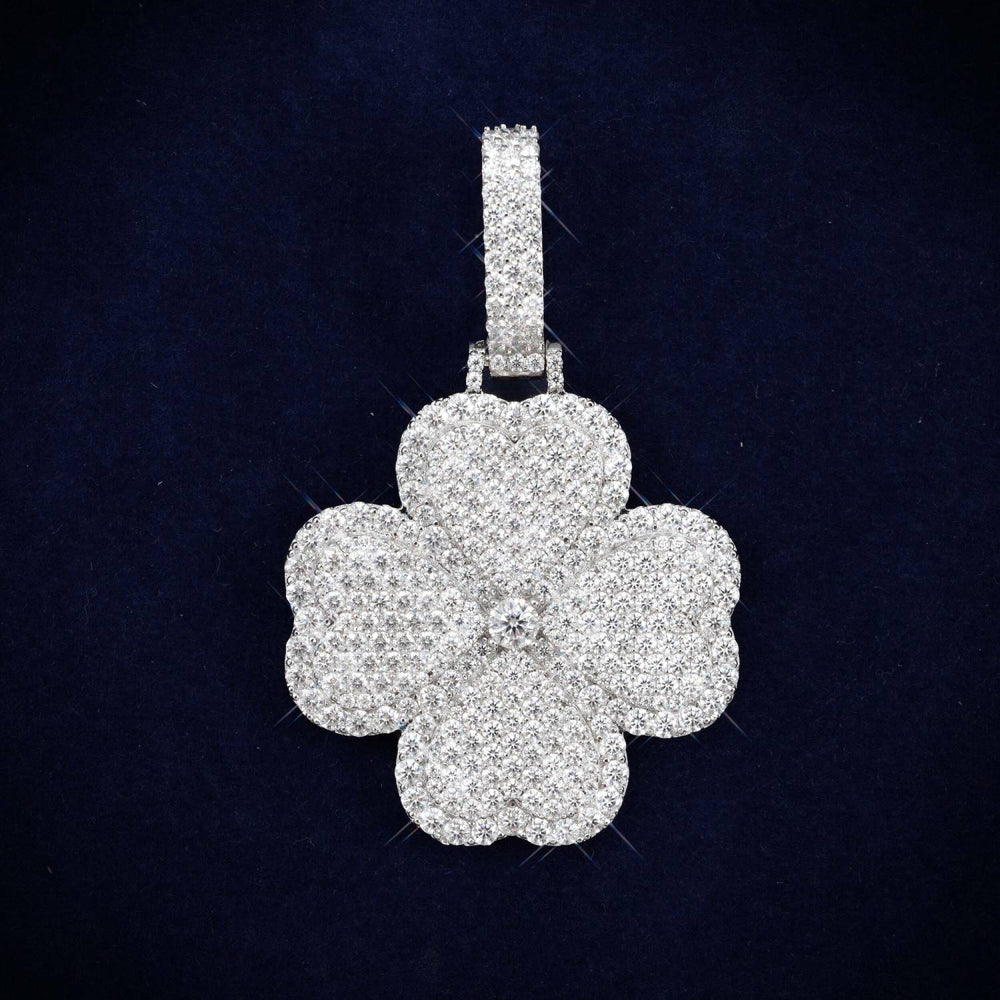 4 Clover Leaf Custom Logo Moissanite Pendant 14K Gold icecartel main