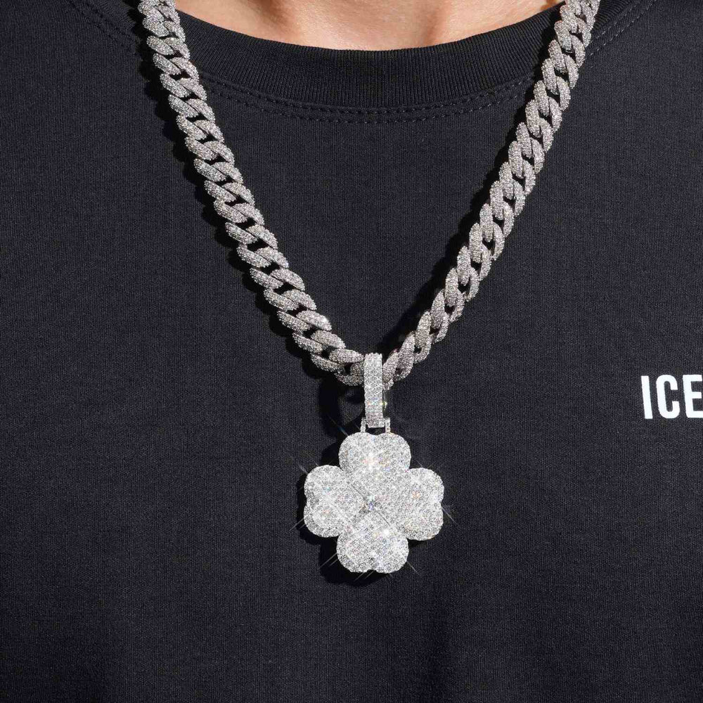 4 Clover Leaf Custom Logo Moissanite Pendant 14K Gold icecartel model