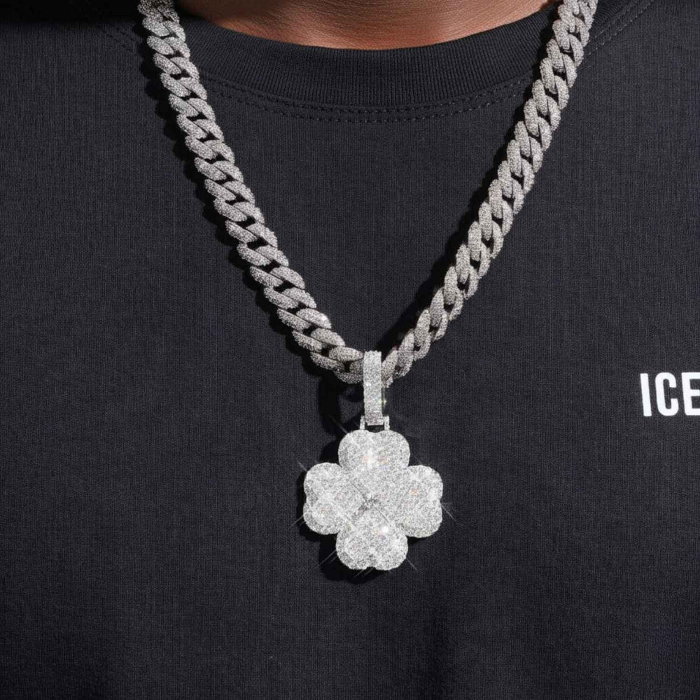 4 Clover Leaf Custom Logo Moissanite Pendant 14K Gold icecartel model1