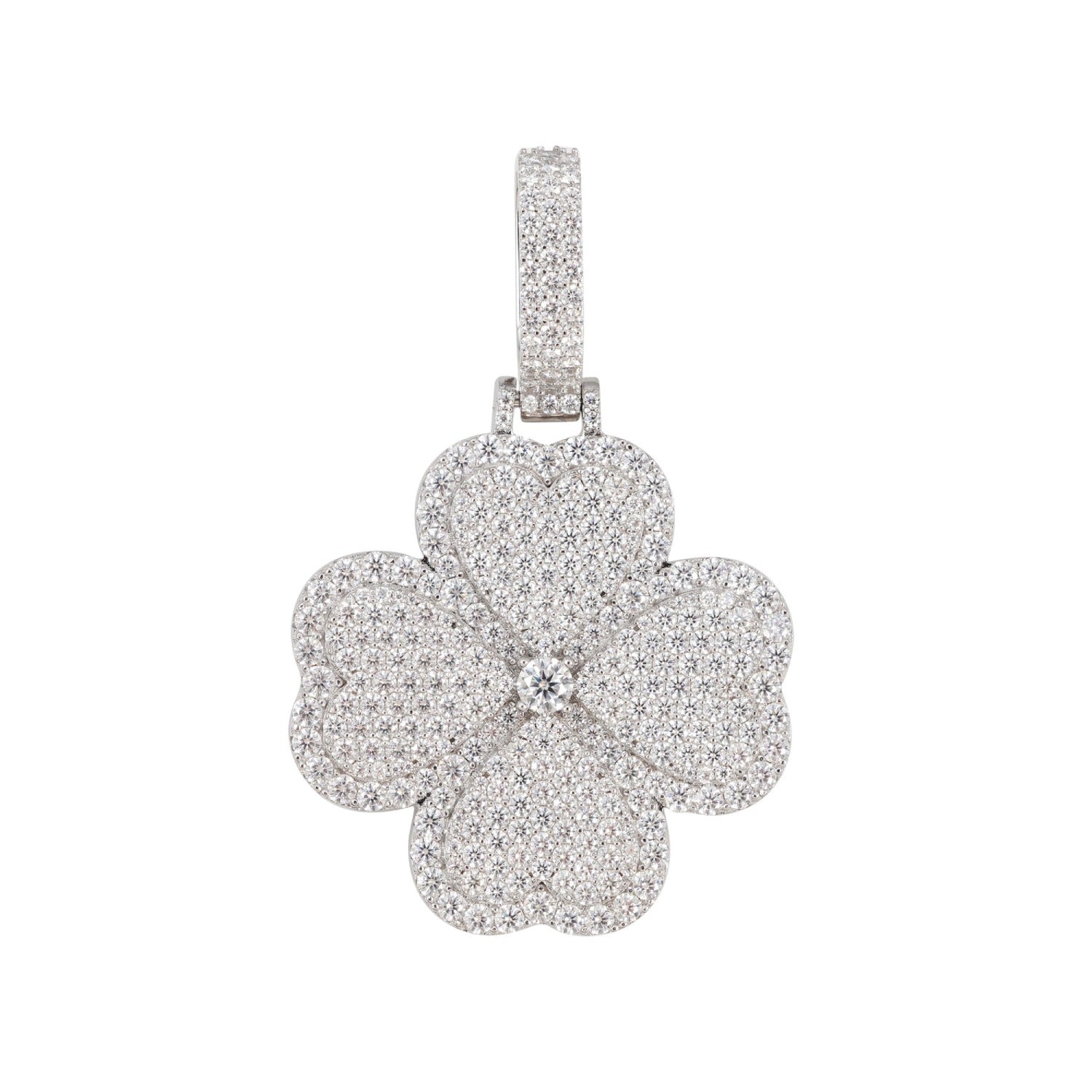 4 Clover Leaf Custom Logo Moissanite Pendant 14K Gold icecartel white
