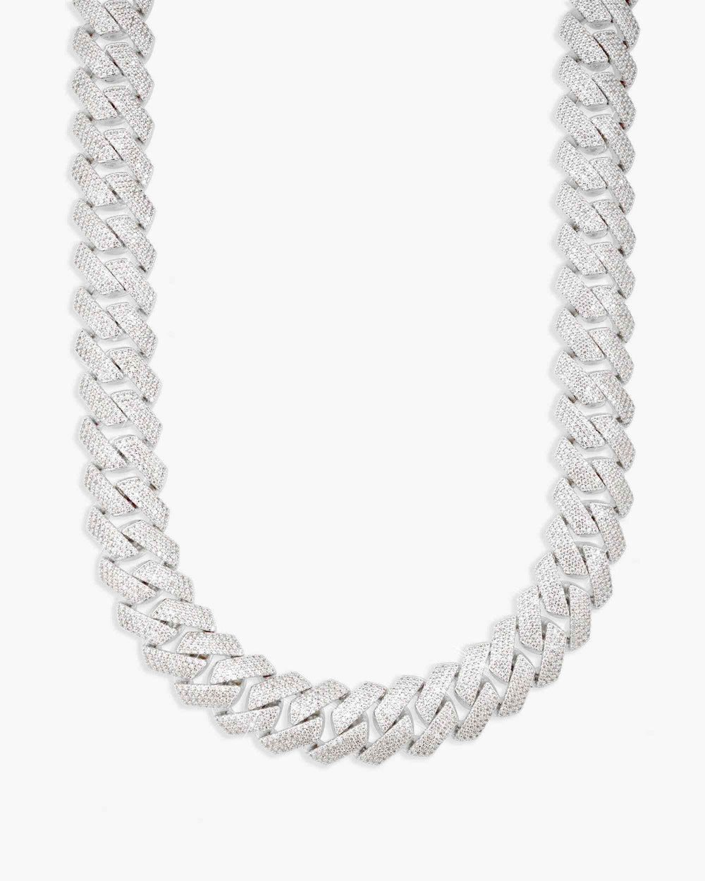 4-Row 15MM Moissanite Cuban Link Chain 14K Gold - White Gold