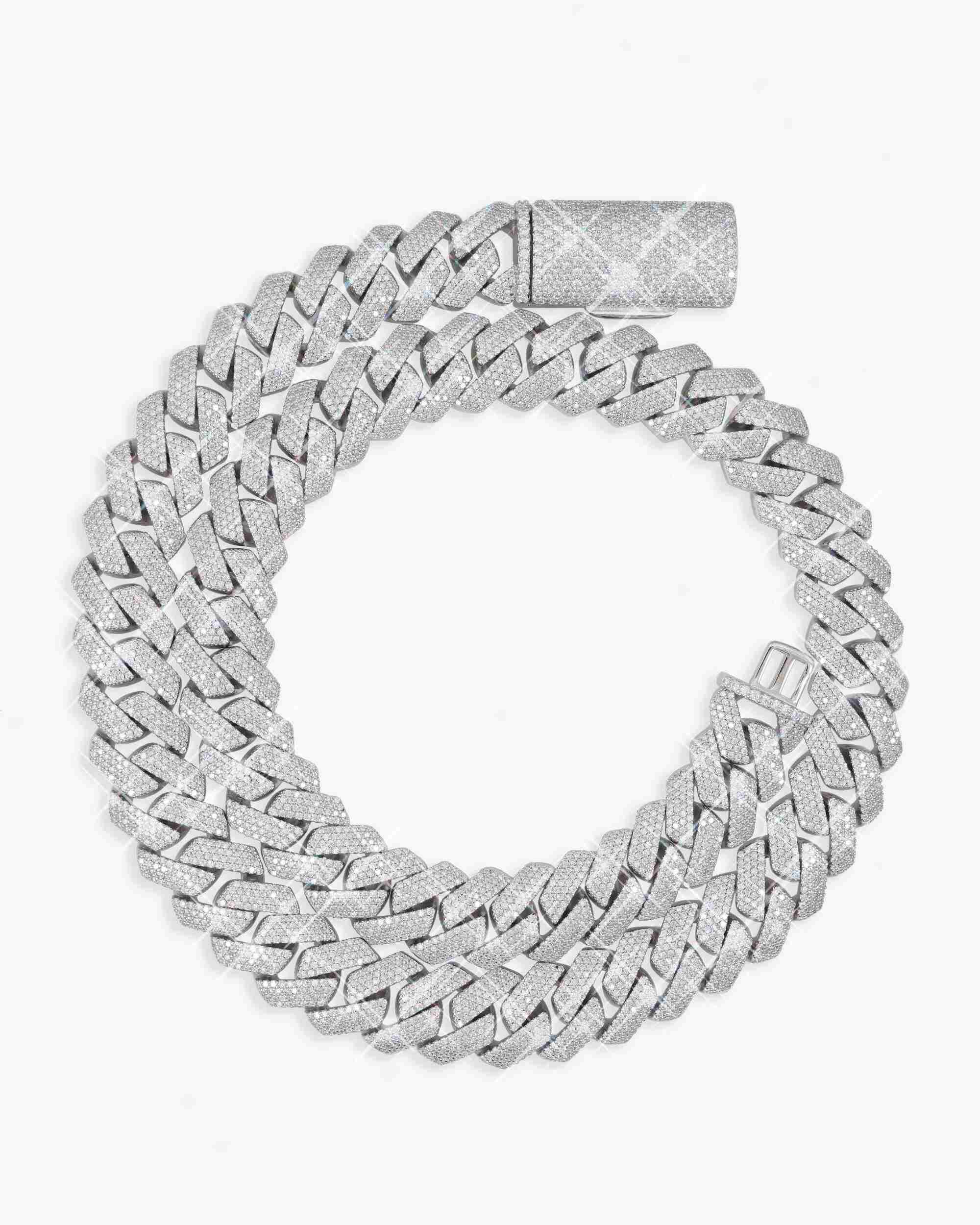 15mm 4-Row Moissanite Cuban Link Chain 14K White Gold - IceCartel™