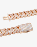 4-Row 15MM Moissanite Cuban Link Chain 14K Gold - Rose Gold