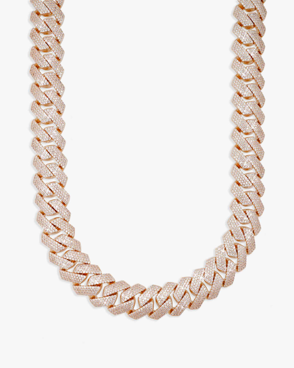 4-Row 15MM Moissanite Cuban Link Chain 14K Gold - Rose Gold
