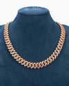 4-Row 15MM Moissanite Cuban Link Chain 14K Gold - Rose Gold