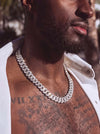 4-Row 15MM Moissanite Cuban Link Chain 14K Gold - White Gold