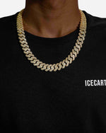 4-Row 15MM Moissanite Cuban Link Chain 14K Gold - Yellow Gold