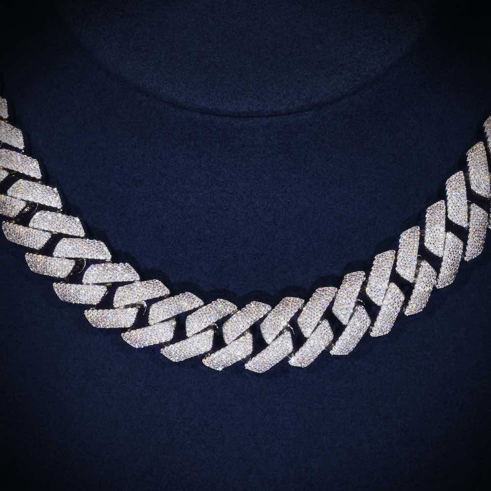 15mm 4-Row Moissanite Cuban Link Chain 14K White Gold - Ice 15mm 4-Row Moissanite Cuban Link Chain 14K White Gold - Ice