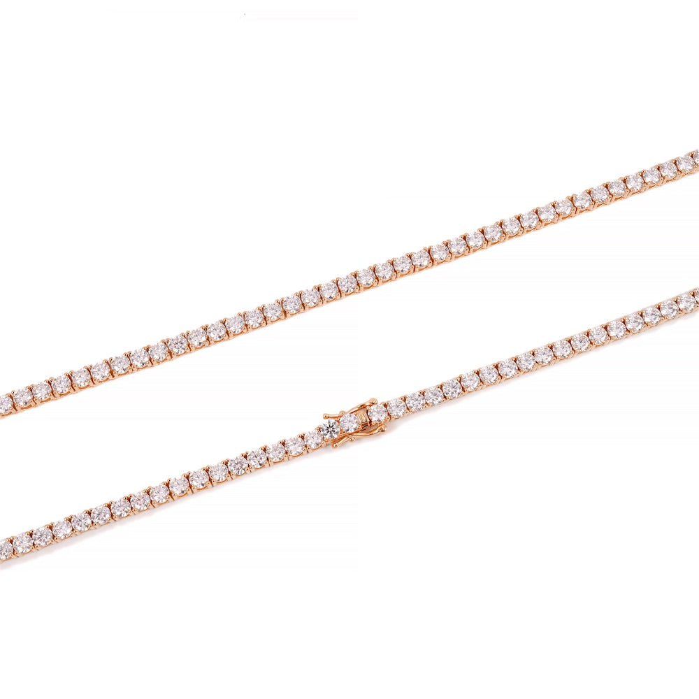 Chaîne de tennis à diamants de 4 mm, fermoir en or rose massif 14K