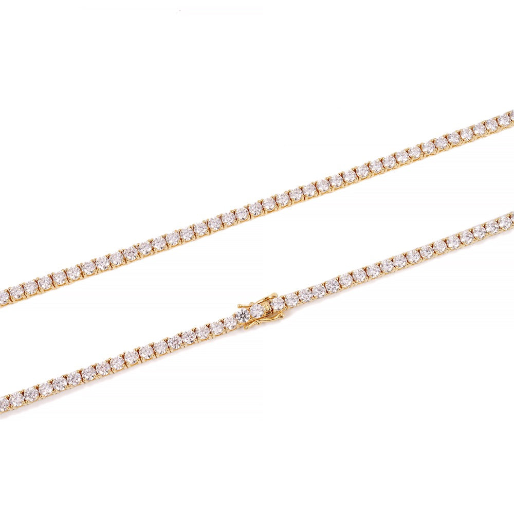 4MM Diamond Tennis Chain 14K Solid Yellow Gold clasp