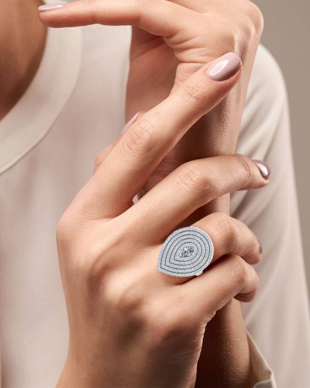 5 row pear cluster moissanite engagement ring icecartel hand model