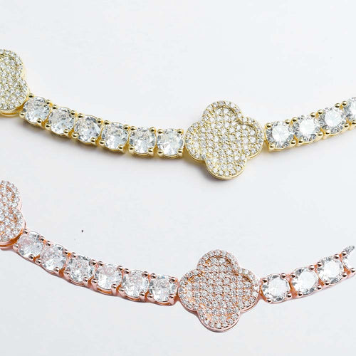 5mm leaf clover moissanite bracelet yellow gold rose gold