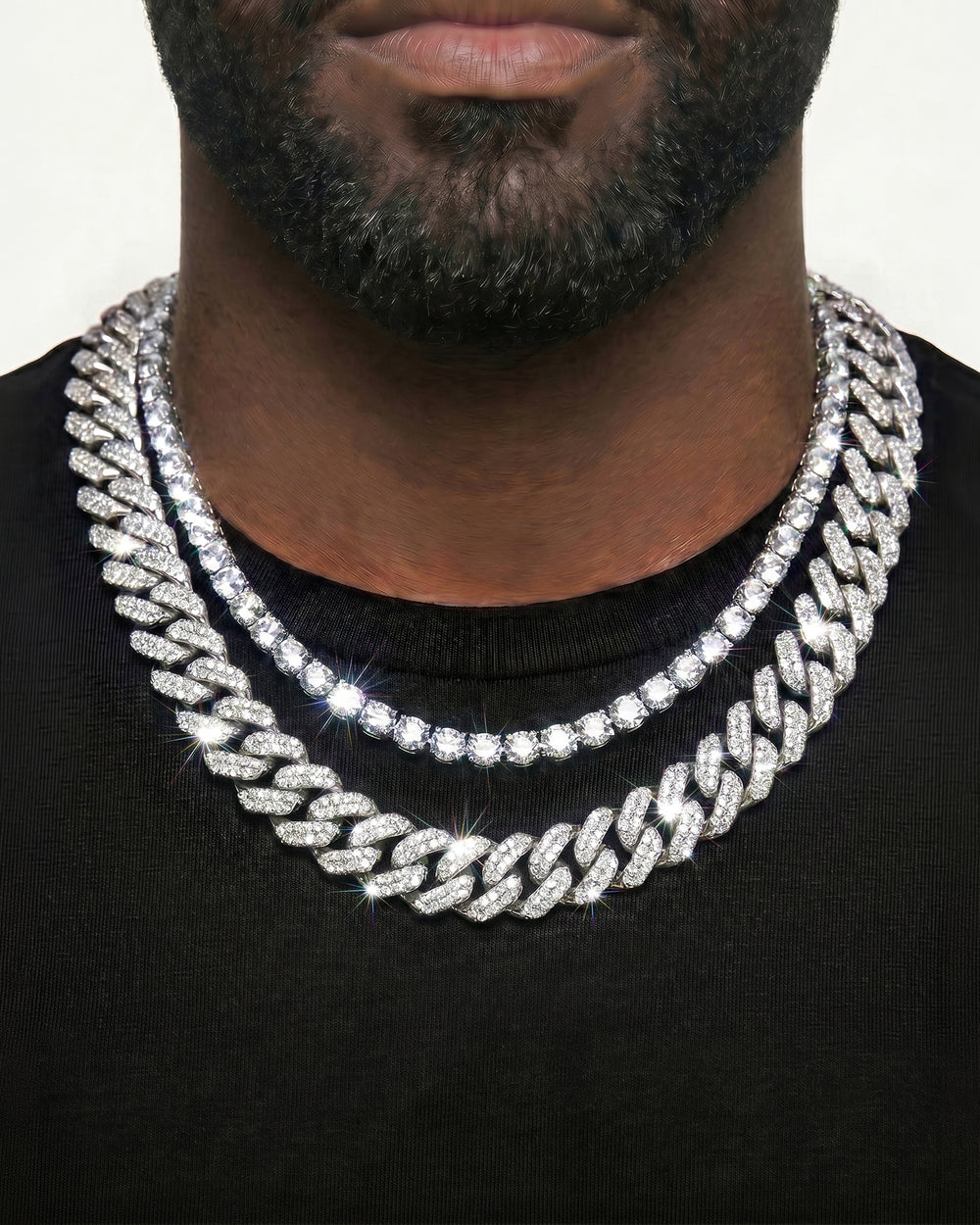White Gold Cuban Chain Set