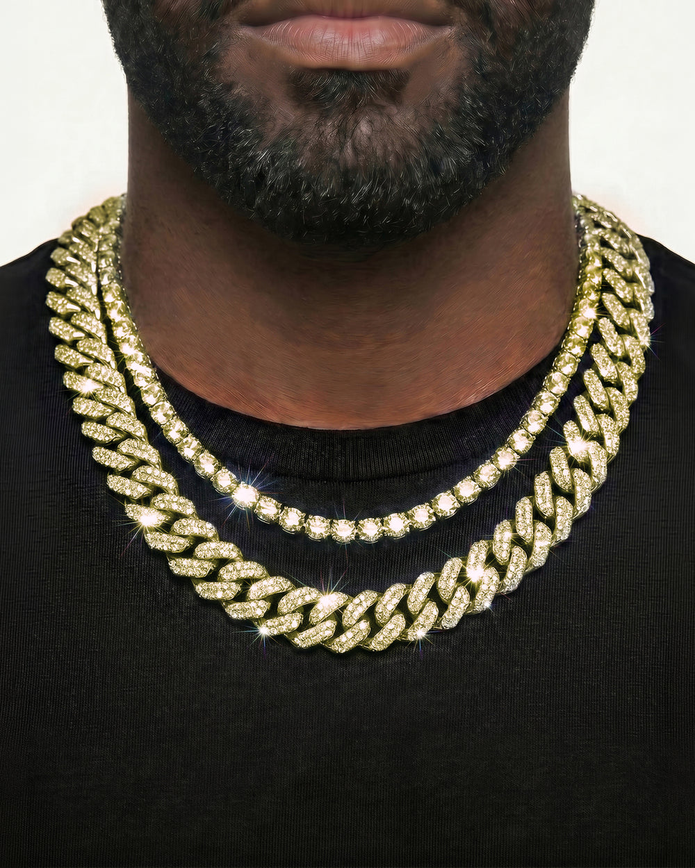 Yellow Gold Cuban Chain Set