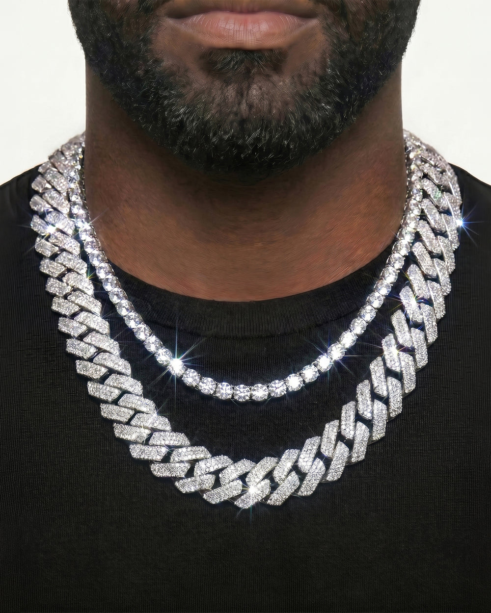 White Gold Cuban Chain Set