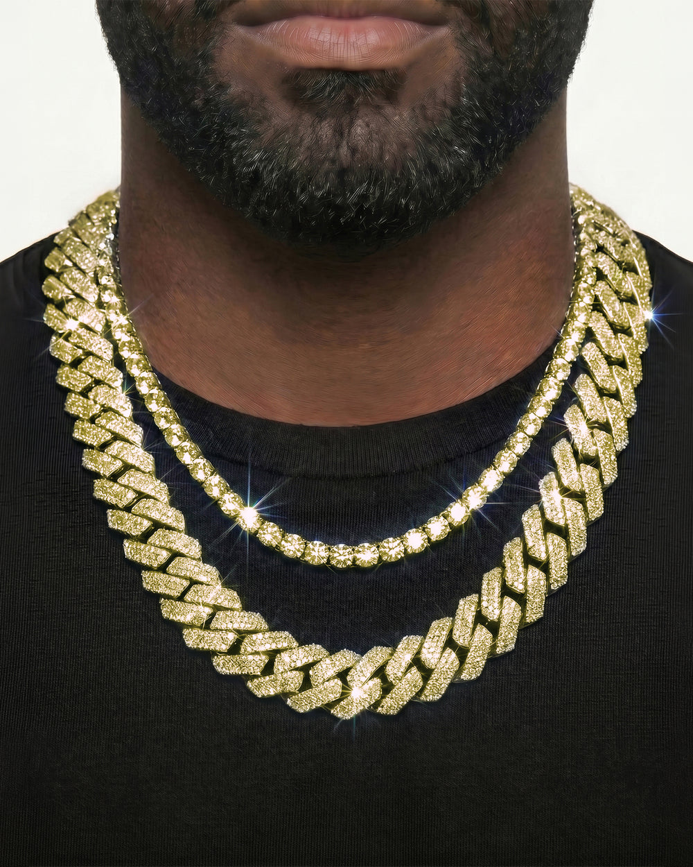 Yellow Gold Cuban Chain Set