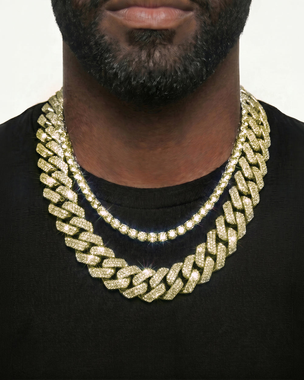 Yellow Gold Cuban Chain Set