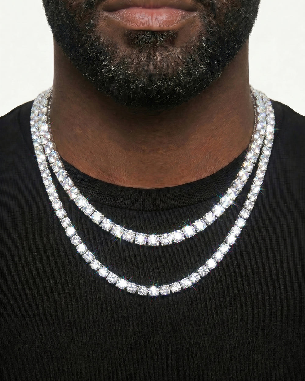 White Gold Cuban Chain Set